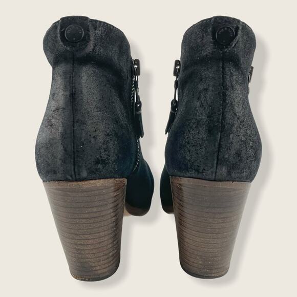 rag & bone Margot Waxed Black Suede 3" Stacked Heel Ankle Boots 36 6 - Picture 4 of 9